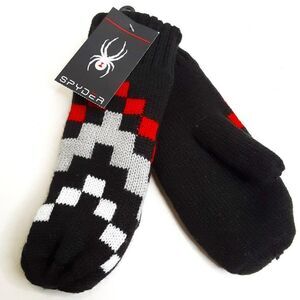 Spyder Women's Fleece Mittens Black Red White Winter Glove One Size
